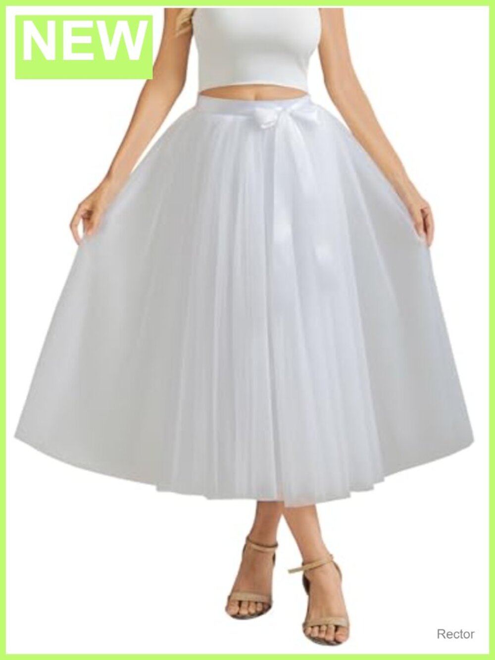 A-Line Tulle Tea Length Skirt High Waisted Flowy Prom Party